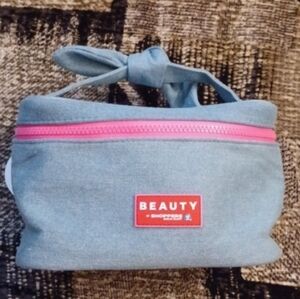 4/$40 New Blue Denim Beauty Cosmetic Bag with Pink Zipper & Interior